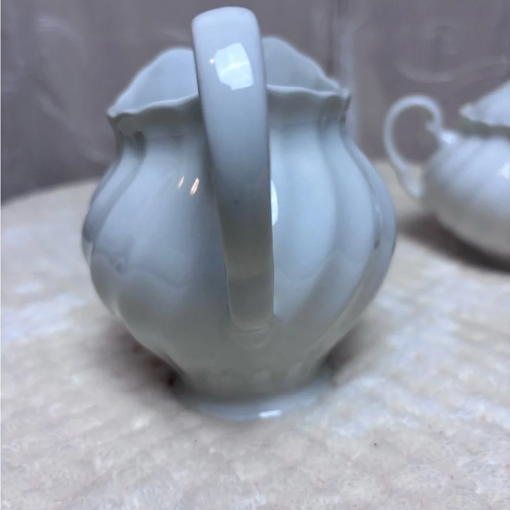 Vintage Johnson Brothers Snow White Swirl Sugar Bowl/w Lid and Creamer